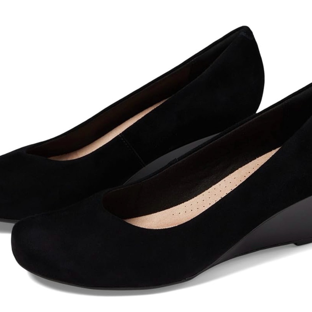 Classic Black Suede Wedge Pumps